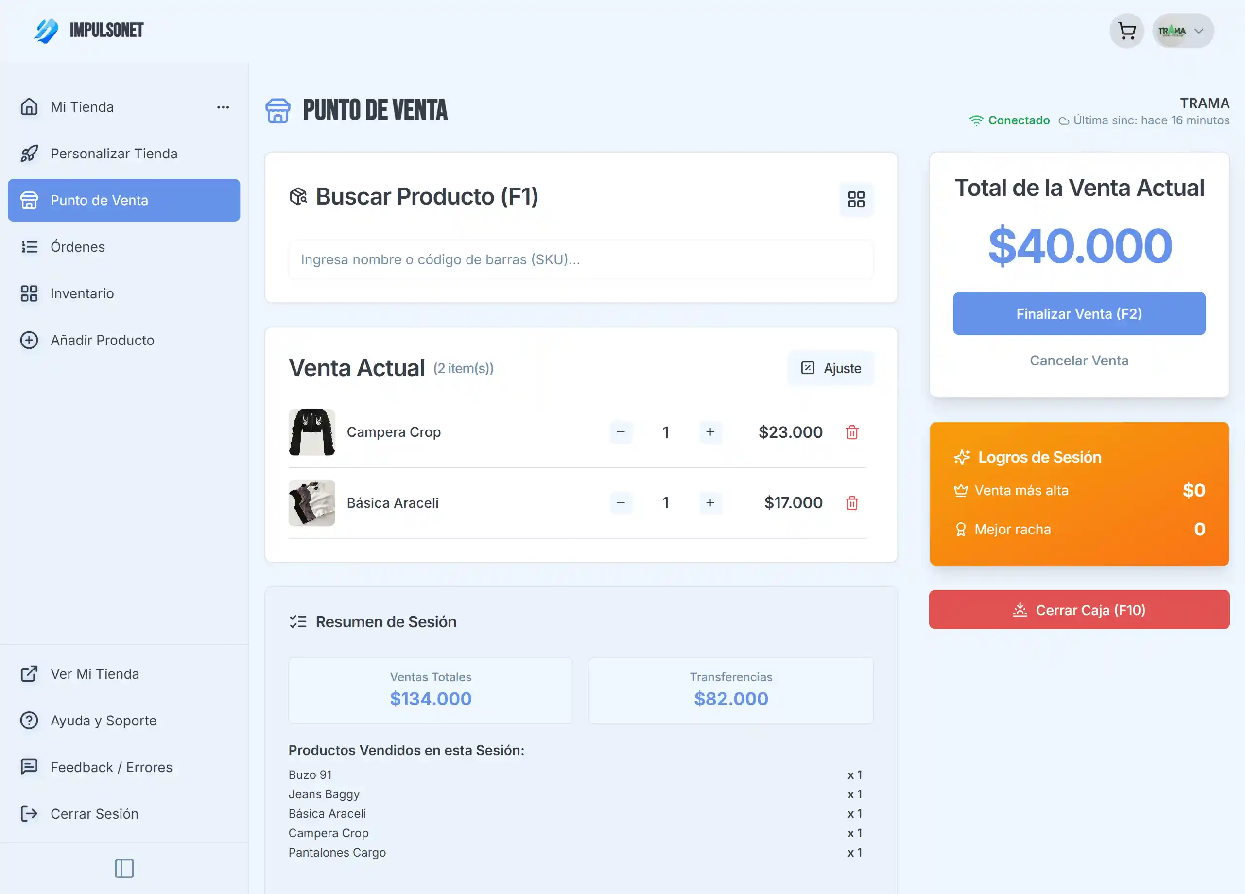 Interfaz del Punto de Venta en una tablet
